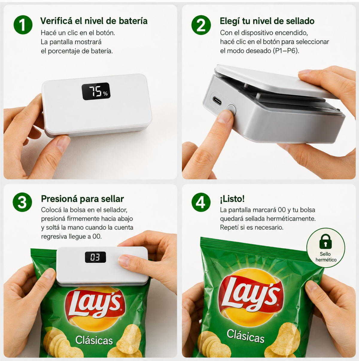 Mini Sellador de Bolsas Portátil Recargable
