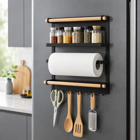 Estante organizador de acero inoxidable magnetico para heladera