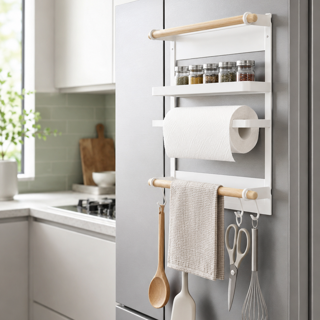 Estante organizador de acero inoxidable magnetico para heladera